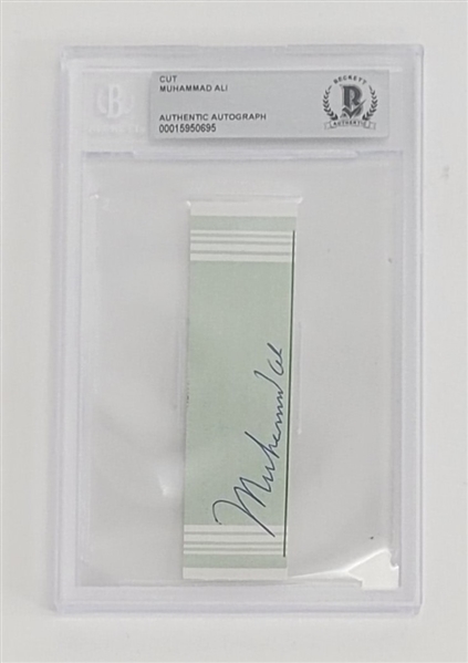 Muhammad Ali Autographed Boxing Cut 3.5 x 1 Slabbed Beckett