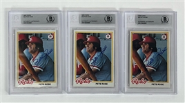 Lot of 3 Pete Rose Autographed 1978 Topps #20 Baseball Cards Slabbed Becket