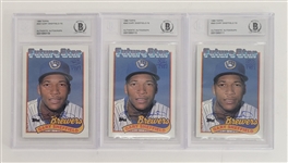 Lot of 3 Gary Sheffield Autographed 1989 Topps Milwaukee Brewers  LE /1989 Baseball Cards Slabbed Beckett