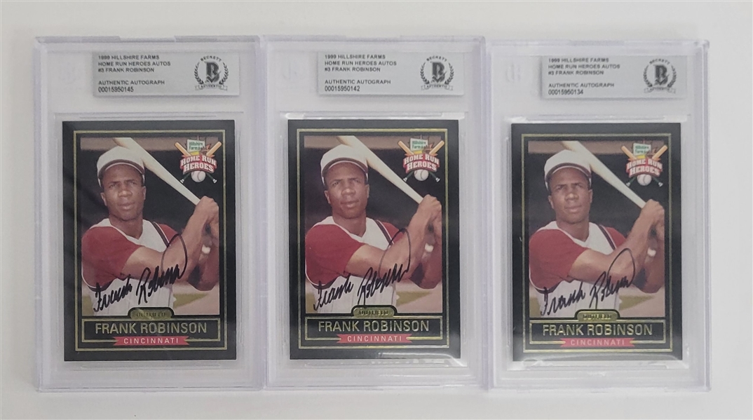 Lot of 3 Frank Robinson Autographed 1999 Hillshire Farms Home Run Heroes #3 Baseball Cards Slabbed Beckett