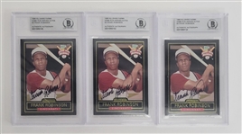 Lot of 3 Frank Robinson Autographed 1999 Hillshire Farms Home Run Heroes #3 Baseball Cards Slabbed Beckett