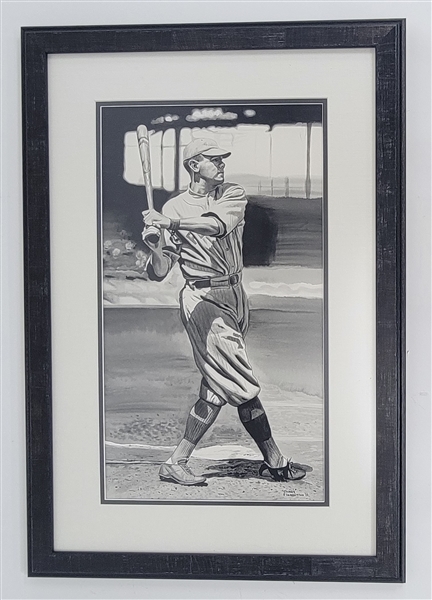 Babe Ruth Original 12x21 James Fiorentino Watercolor Painting Framed 20x30 w/ Fiorentino LOA