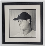 Lou Gehrig Original 15x16 James Fiorentino Watercolor Painting Framed 24x25 w/ Fiorentino LOA