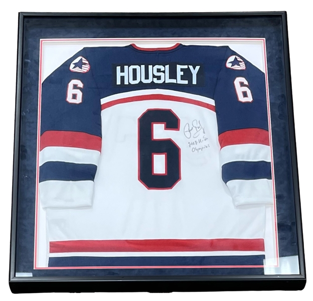 Phil Housley Autographed & Inscribed Framed Team USA Olympic Hockey Jersey