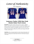 Lawrence Taylor 1992 New York Giants Game Used Jersey w/ Dave Miedema LOA
