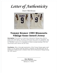 Tommy Kramer 1985 Minnesota Vikings Game Issued & Autographed Jersey w/ Dave Miedema LOA & Beckett