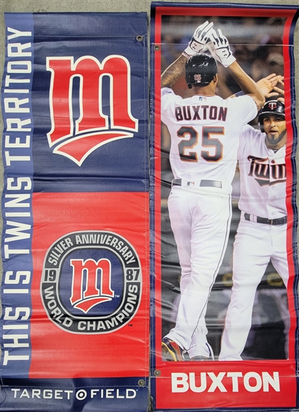 Lot of (2) 1987 Minnesota Twins & Byron Buxton Target Field Stadium Banners