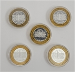 Complete Limited Edition Set of 5 Ten Dollar New York New York Casino Gaming Tokens w/ Babe Ruth Depictions