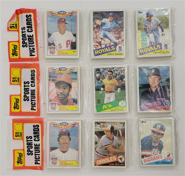 Lot of 3 Unopened 1985 Topps Baseball Rack Packs w/ Kirby Puckett Rookie