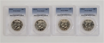 Lot of (4) 1990-P, 1991-D, 1992-P, & 1994-P Half Dollar Coins Graded