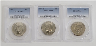 Lot of (3) 1973, 1977-D, & 1979 Half Dollar Coins Graded