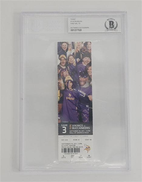 Kyle Rudolph Autographed & Encapsulated Authentic Ticket From First NFL Game Beckett
