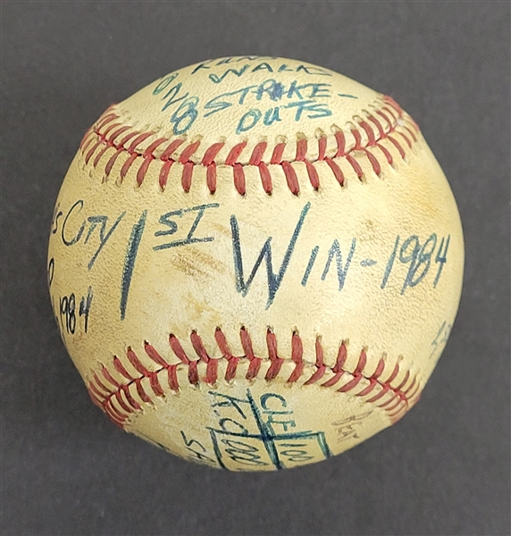 Bert Blyleven 1st Win 1984 Cleveland Indians April 6th vs Royals, 2500th Strikeout Game Used Stat Baseball w/Blyleven Signed Letter of Provenance