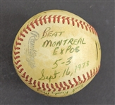 Bert Blyleven 14th Win 1978 Pittsburgh Pirates September 16 vs Expos Game Used Stat Baseball w/Blyleven Signed Letter of Provenance