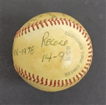 Bert Blyleven 14th Win 1978 Pittsburgh Pirates September 16 vs Expos Game Used Stat Baseball w/Blyleven Signed Letter of Provenance