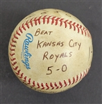 Bert Blyleven 14th Win 1989 California Angels August 24 vs Royals 59th Complete Game Shutout 8th All Time Final Out Game Used Stat Baseball w/Blyleven Signed Letter of Provenance