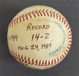 Bert Blyleven 14th Win 1989 California Angels August 24 vs Royals 59th Complete Game Shutout 8th All Time Final Out Game Used Stat Baseball w/Blyleven Signed Letter of Provenance