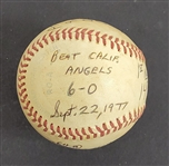 Bert Blyleven Historic 1st No Hitter Game Used Final Out Stat Baseball with Texas Rangers September 22, 1977 vs Angels w/Blyleven Signed Letter of Provenance