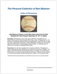 Bert Blyleven Historic 1st No Hitter Game Used Final Out Stat Baseball with Texas Rangers September 22, 1977 vs Angels w/Blyleven Signed Letter of Provenance