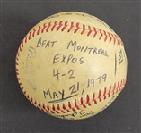 Bert Blyleven 1st Win 1979 Pittsburgh Pirates World Series Championship Year May 21, 1979 vs Expos Game Used Stat Baseball w/Blyleven Signed Letter of Provenance