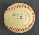Bert Blyleven 1st Win 1979 Pittsburgh Pirates World Series Championship Year May 21, 1979 vs Expos Game Used Stat Baseball w/Blyleven Signed Letter of Provenance