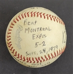 Bert Blyleven 12th Win 1979 Pittsburgh Pirates World Series Championship Year Game Used Stat Baseball September 24, 1979 vs Expos w/Blyleven Signed Letter of Provenance