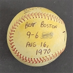 Bert Blyleven Rookie Year 7th Career Win August 16, 1970 Twins vs Red Sox Game Used Stat Baseball w/Blyleven Signed Letter of Provenance