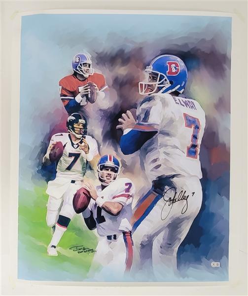 John Elway Autographed Denver Broncos Jiang 27x32 Canvas Beckett