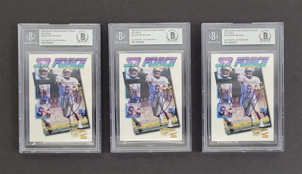 Lot of 3 Steve McNair Autographed 1995 Signature Rookies SR Force Cards Slabbed Beckett