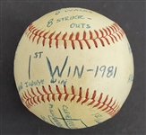 Bert Blyleven 1st Win as a Cleveland Indian April 18, 1981 vs Brewers Complete Game Shutout Game Used Final Out Stat Baseball w/Blyleven Signed Letter of Provenance