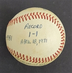 Bert Blyleven 1st Win as a Cleveland Indian April 18, 1981 vs Brewers Complete Game Shutout Game Used Final Out Stat Baseball w/Blyleven Signed Letter of Provenance
