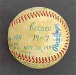 Bert Blyleven 19th Win 1984 Cleveland Indians September 30 vs Twins Final Win of the Year Game Used Stat Baseball w/Blyleven Signed Letter of Provenance
