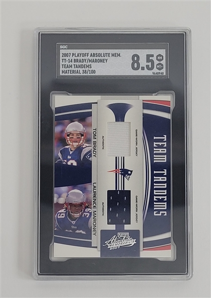 2007 Playoff Absolute Memorabilia TT-14 Tom Brady/Laurence Maroney Team Tandems LE #38/100 SGC 8.5