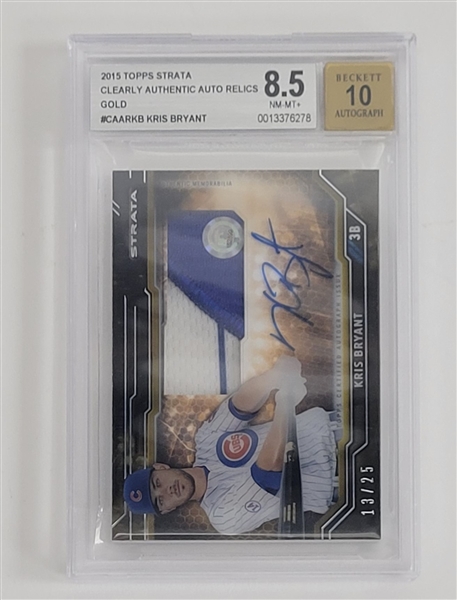 Kris Bryant Autographed 2015 Topps Strata Clearly Authentic Auto Relics Gold LE #13/25 BGS 8.5 Auto 10