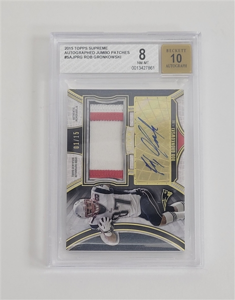 Rob Gronkowski Autographed 2015 Topps Supreme Jumbo Patches LE #1/15 BGS 8 Auto 10