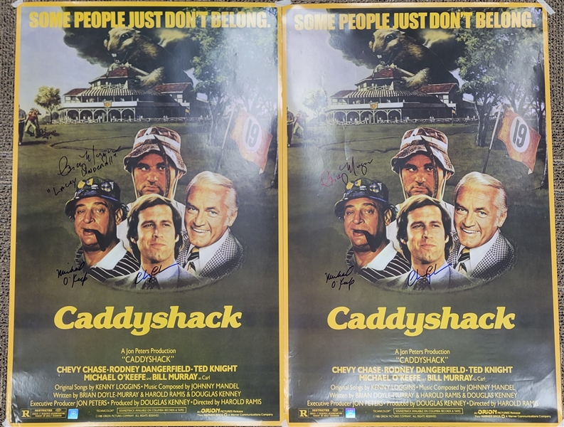 Lot of 2 Chevy Chase, Michael OKeefe, & Cindy Morgan Autographed 22x36 "Caddyshack" Posters