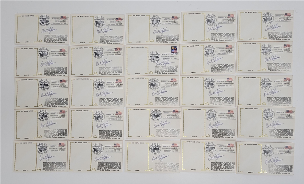 Bert Blyleven Lot of (25) 1987 Minnesota Twins Signed World Series Cachets Hand Cancelled w/Blyleven Signed Letter of Provenance
