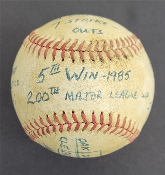 Bert Blyleven 200th Major League Win June 14, 1985 Cleveland Indians Game Used Final Out Stat Baseball w/Blyleven Signed Letter of Provenance