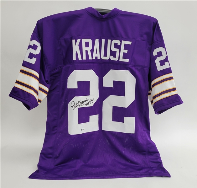 Paul Krause Autographed Custom Jersey Beckett