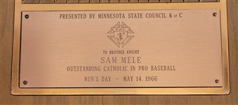 Sam Mele (1965 AL Champs Manager) Autographed 1966 Minnesota State Bronze Plaque From Knights of Columbus