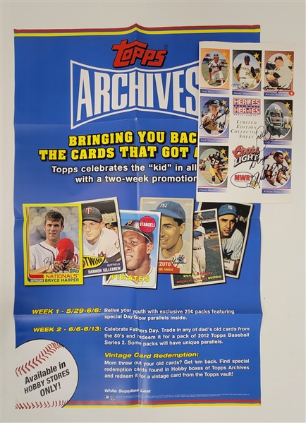 Autographed Heroes to Heroes Uncut Card Sheet & 2013 Topps Baseball Poster Signed by 6 Including Killebrew 