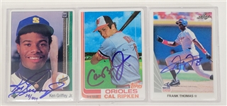 Ken Griffey Jr., Cal Ripken Jr., & Frank Thomas Superstars of the 90's Autographed Porcelain Card Set LE #34/999