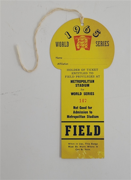 Minnesota Twins 1965 World Series Press Pass