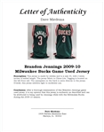 Brandon Jennings 2009-10 Milwaukee Bucks Game Used Rookie Jersey w/ Dave Miedema LOA
