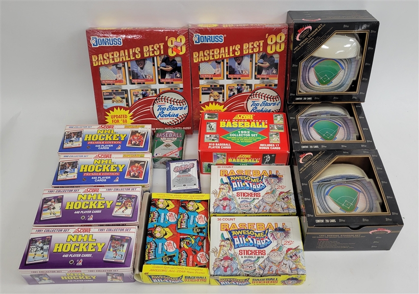 Large Collection of Unopened Baseball & Hockey Card Sets & Wax Packs