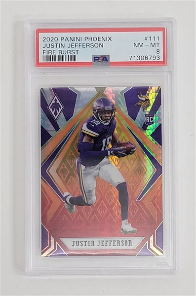 Justin Jefferson 2020 Panini Phoenix #111 Fire Burst Rookie Card PSA 8