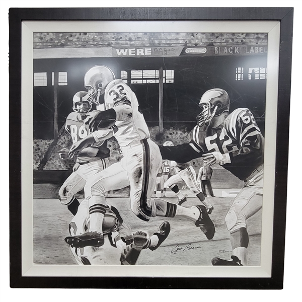 Jim Brown Autographed Original 40x40 James Fiorentino Watercolor Painting Framed 47x47 w/ Beckett LOA