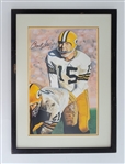 Bart Starr Autographed Original 14x21 James Fiorentino Watercolor Painting Framed 21x29 w/ Beckett LOA