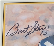 Bart Starr Autographed Original 14x21 James Fiorentino Watercolor Painting Framed 21x29 w/ Beckett LOA
