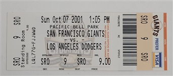 Barry Bonds 2001 73rd Home Run Full Ticket